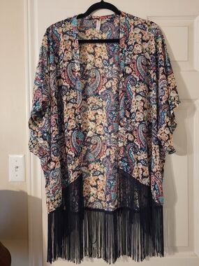 Xhilaration Multicolor Paisley Print Top - Navy, Teal, Orange, Cream